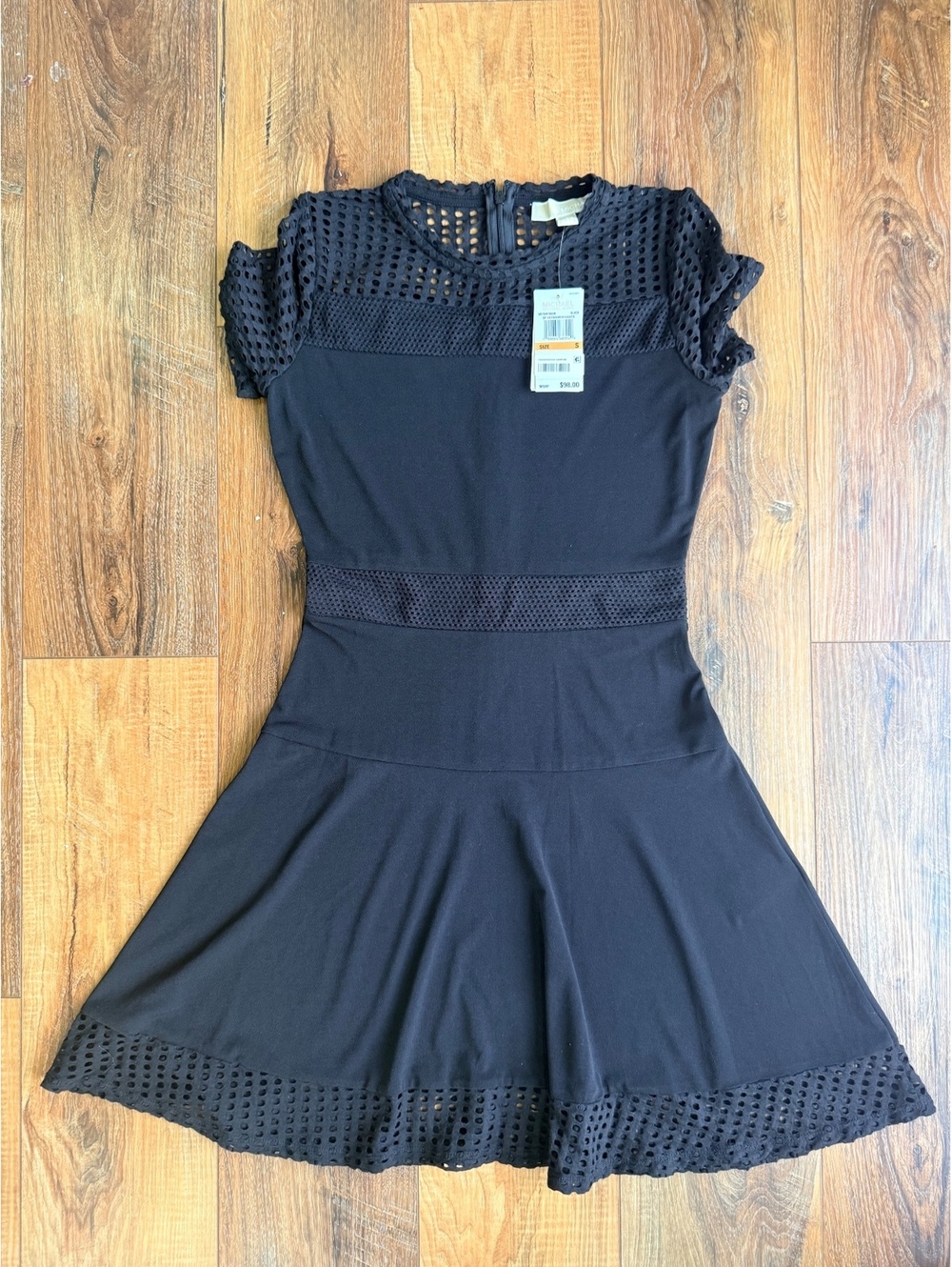 NWT MICHAEL Michael Kors Stretch-Crepe Mesh-Panel Dress, women’s size Small.